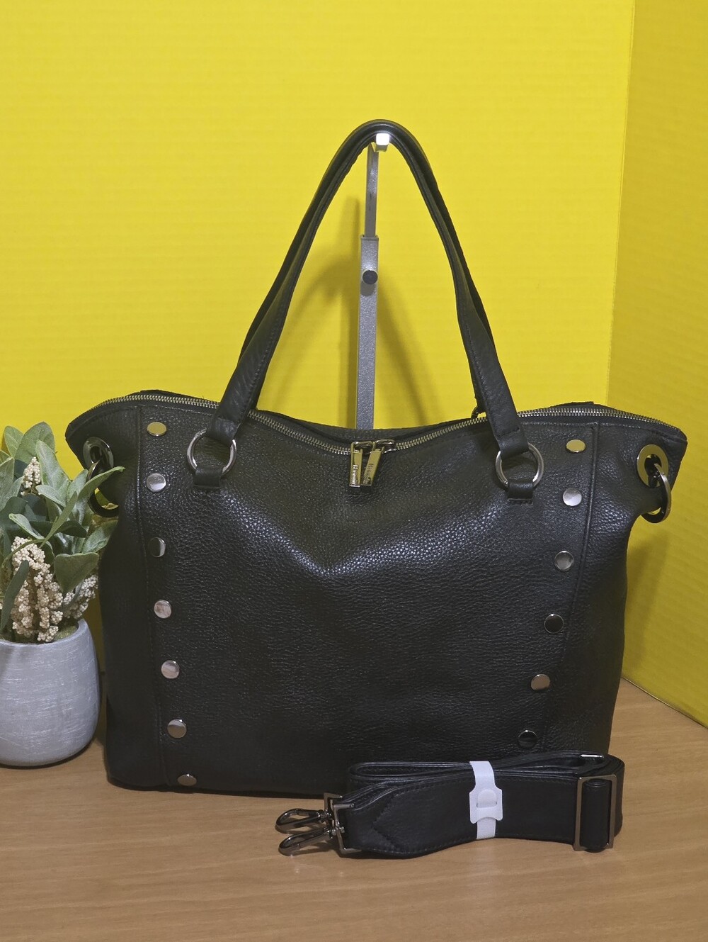 Hammitt Black Leather Large Daniel  Bag with Crossbody Strap
